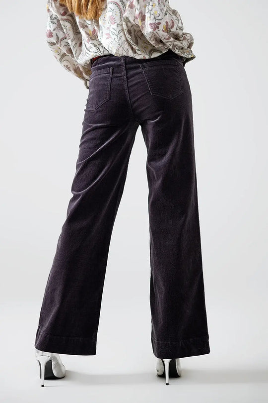 Straight Leg Corduroy Jeans in dark grey with pockets - Bottoms