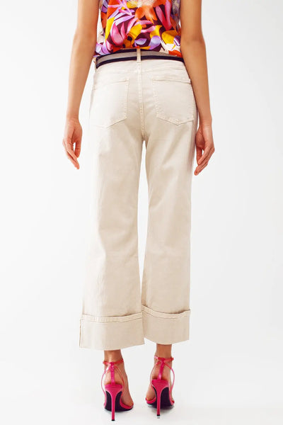 Straight Leg Jeans with Cropped Hem in beige - Jeans