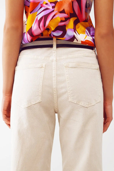 Straight Leg Jeans with Cropped Hem in beige - Jeans