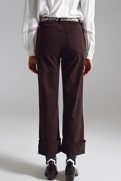 Straight Leg Jeans with Cropped Hem in Brown