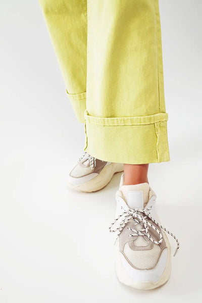 Straight Leg Jeans with Cropped Hem in Lime Green - Jeans