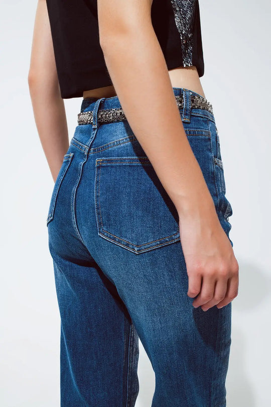 Straight Leg Jeans with silver metallic finish - Jeans