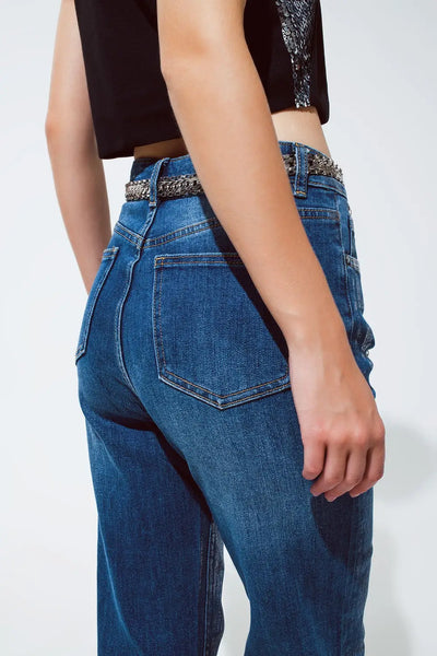 Straight Leg Jeans with silver metallic finish - Jeans