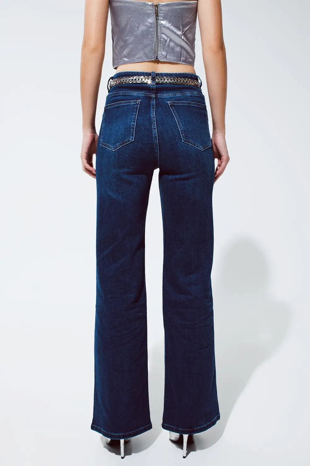 Straight Leg Jeans with strass detail in Blue - Jeans