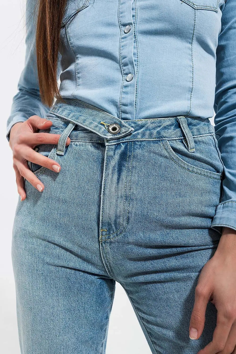 Straight leg jeans with yellow faux feather hem - Jeans