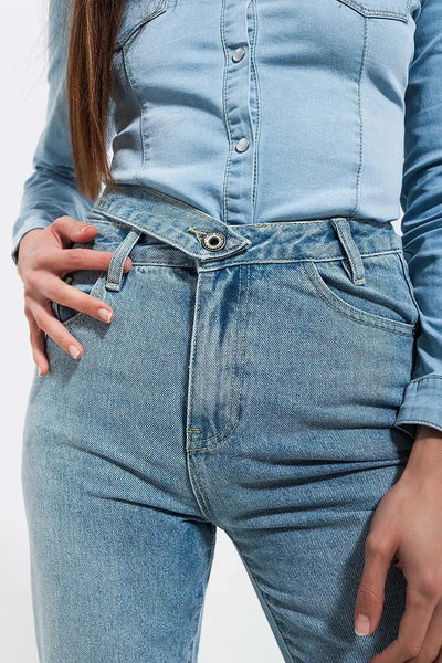 Straight leg jeans with yellow faux feather hem - Jeans