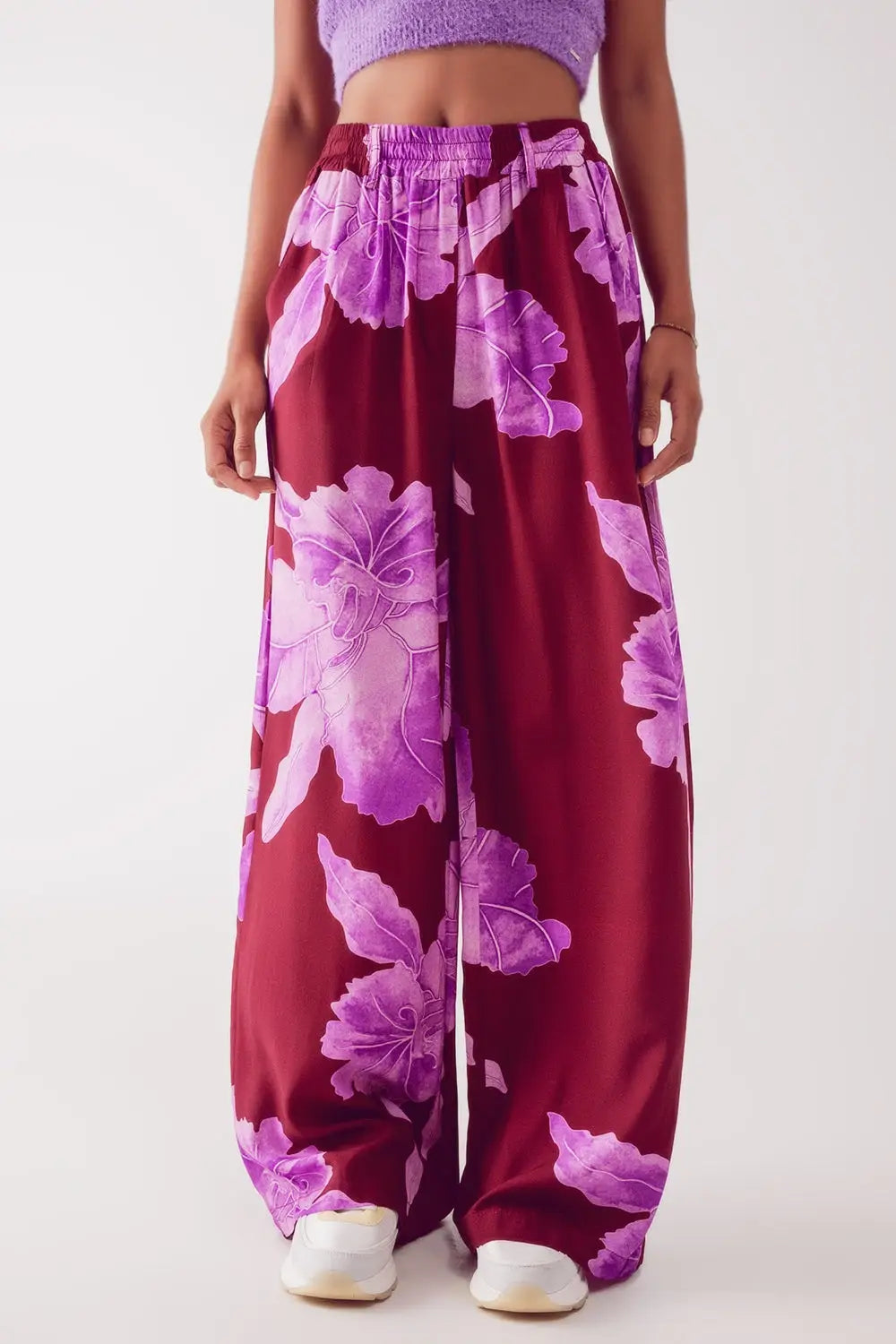 Straight leg pants in fuchsia abstract flower - One Size / Fuchsia - Pants