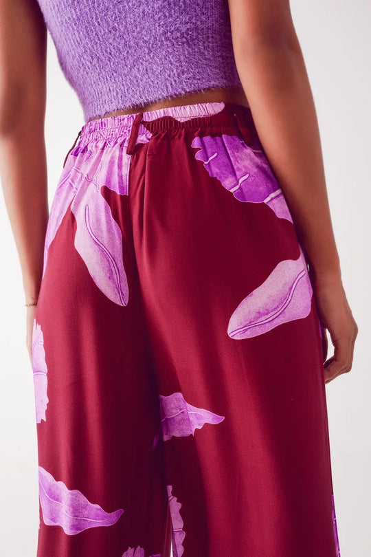 Straight leg pants in fuchsia abstract flower - One Size / Fuchsia - Pants