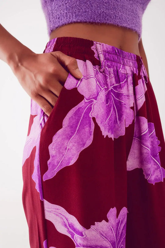 Straight leg pants in fuchsia abstract flower - One Size / Fuchsia - Pants