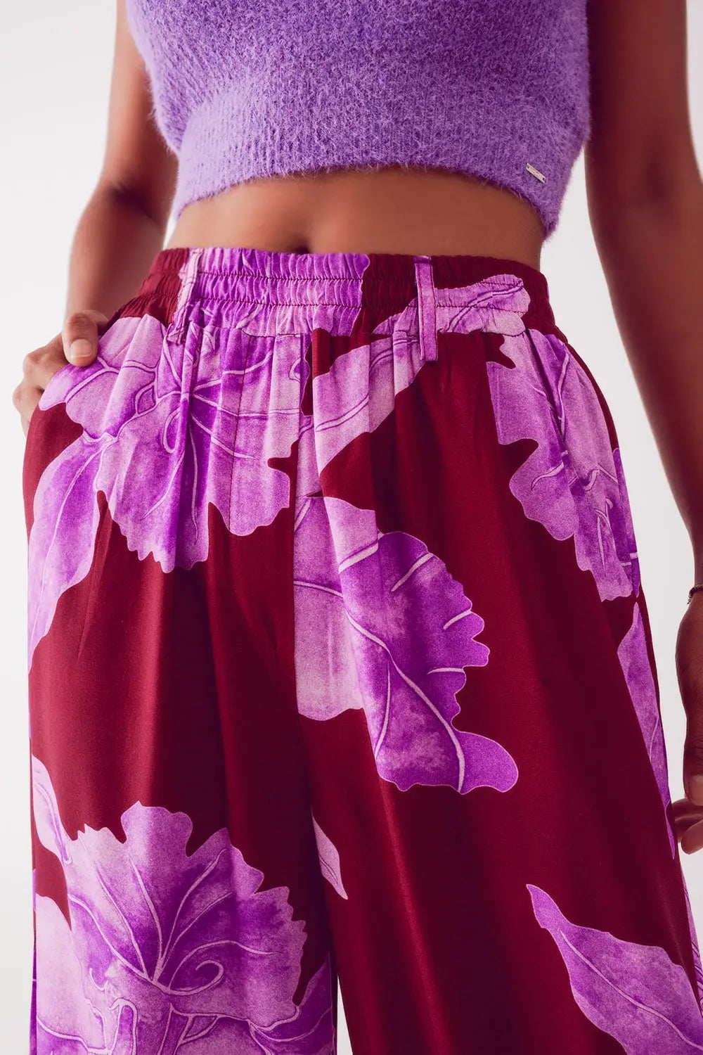 Straight leg pants in fuchsia abstract flower - One Size / Fuchsia - Pants