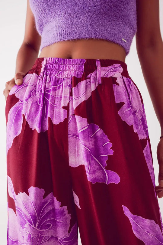 Straight leg pants in fuchsia abstract flower - One Size / Fuchsia - Pants