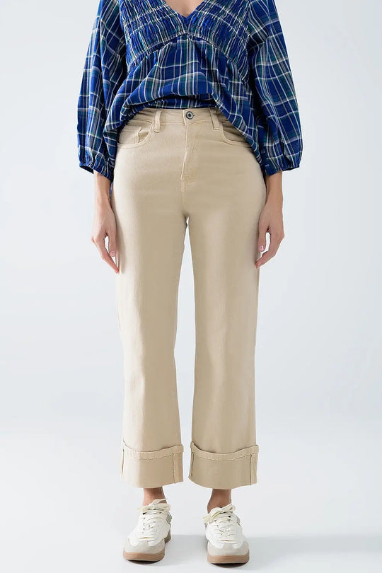 Straight leg Pants with cropped hem in dark beige - Jeans