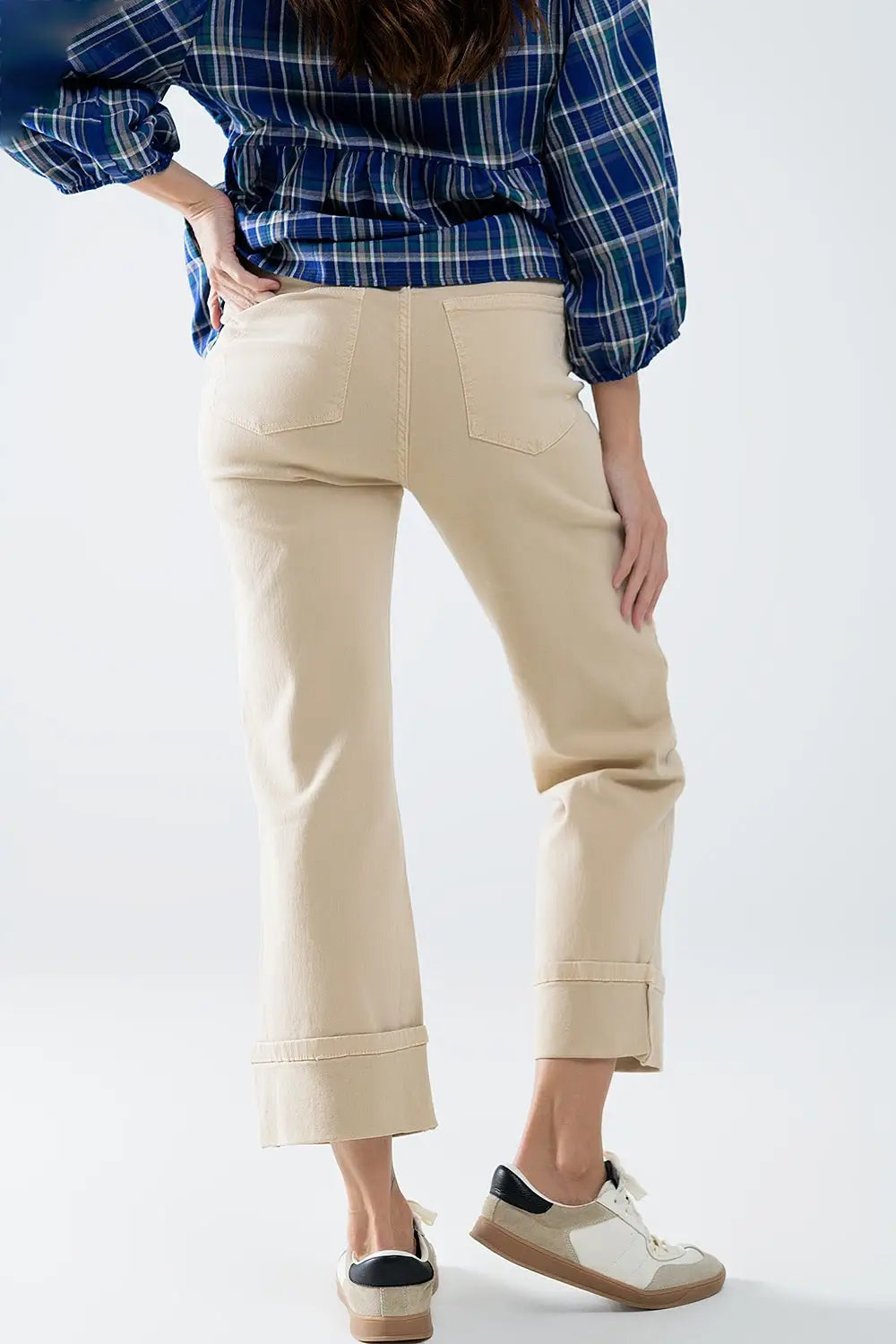 Straight leg Pants with cropped hem in dark beige - Jeans