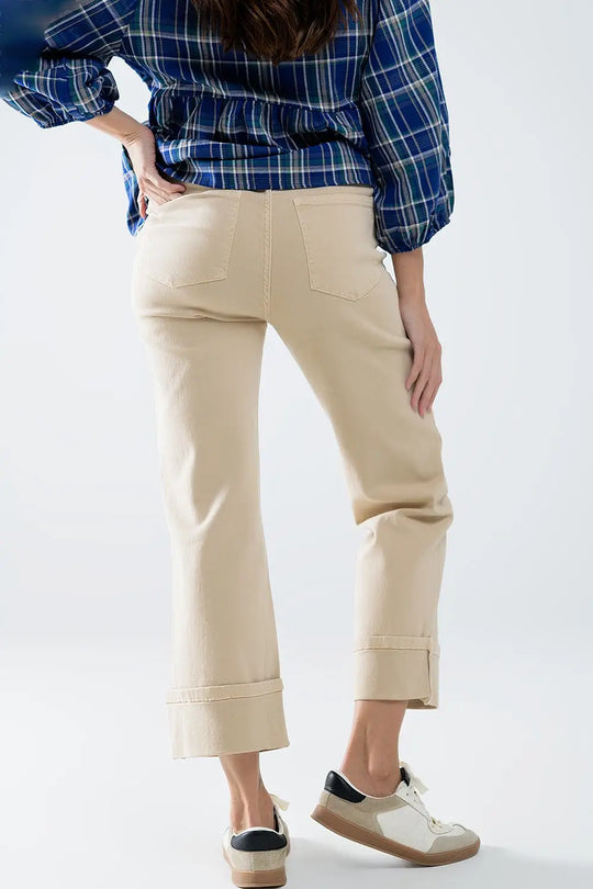Straight leg Pants with cropped hem in dark beige - Jeans