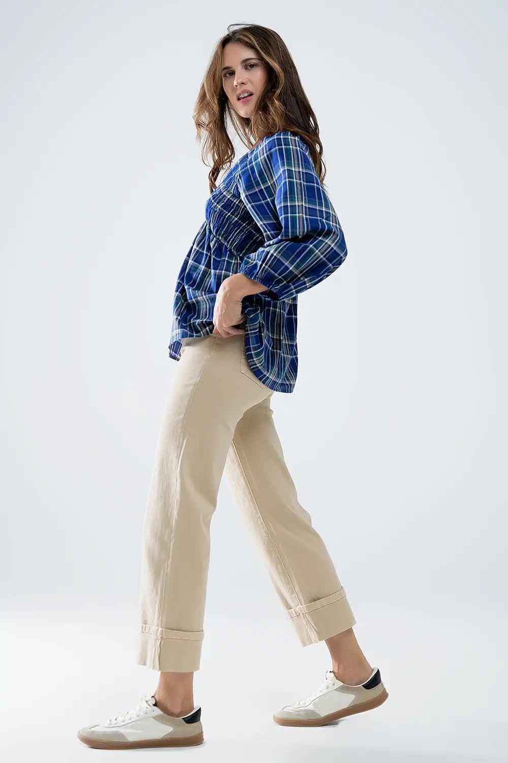 Straight leg Pants with cropped hem in dark beige - Jeans