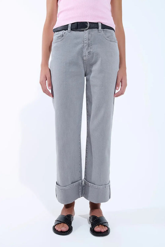 Q2 Straight leg Pants with cropped hem in Gray