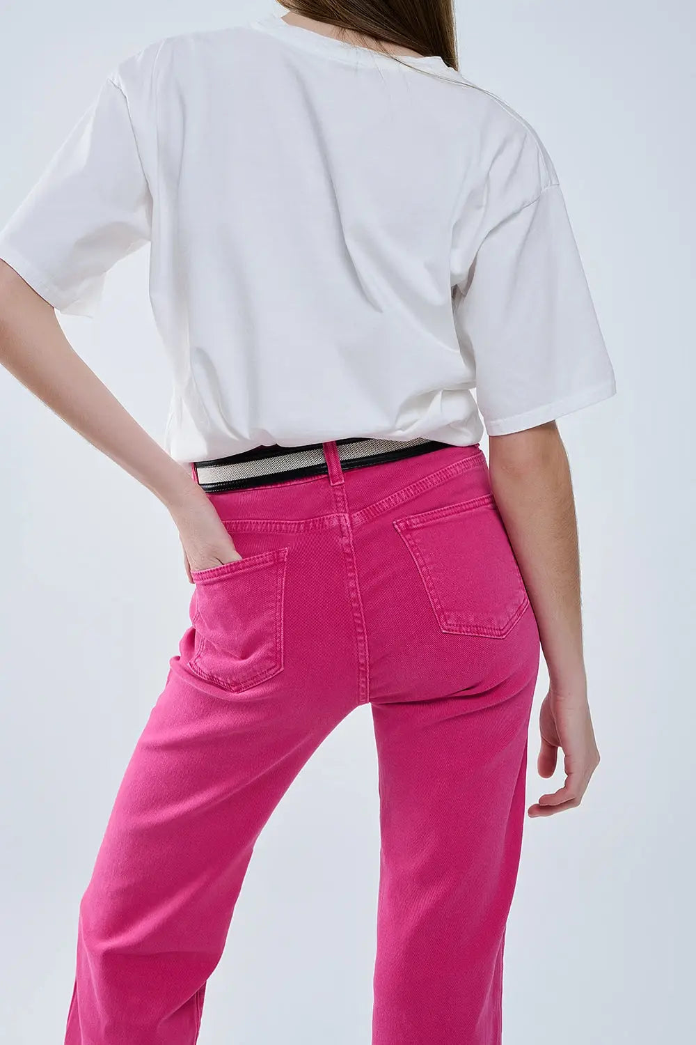 Straight leg Pants with cropped hem in magenta - Jeans