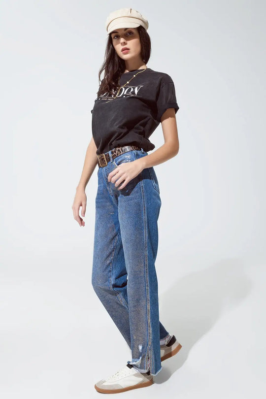 Straight leg ripped jeans with gold metallic glow - Jeans