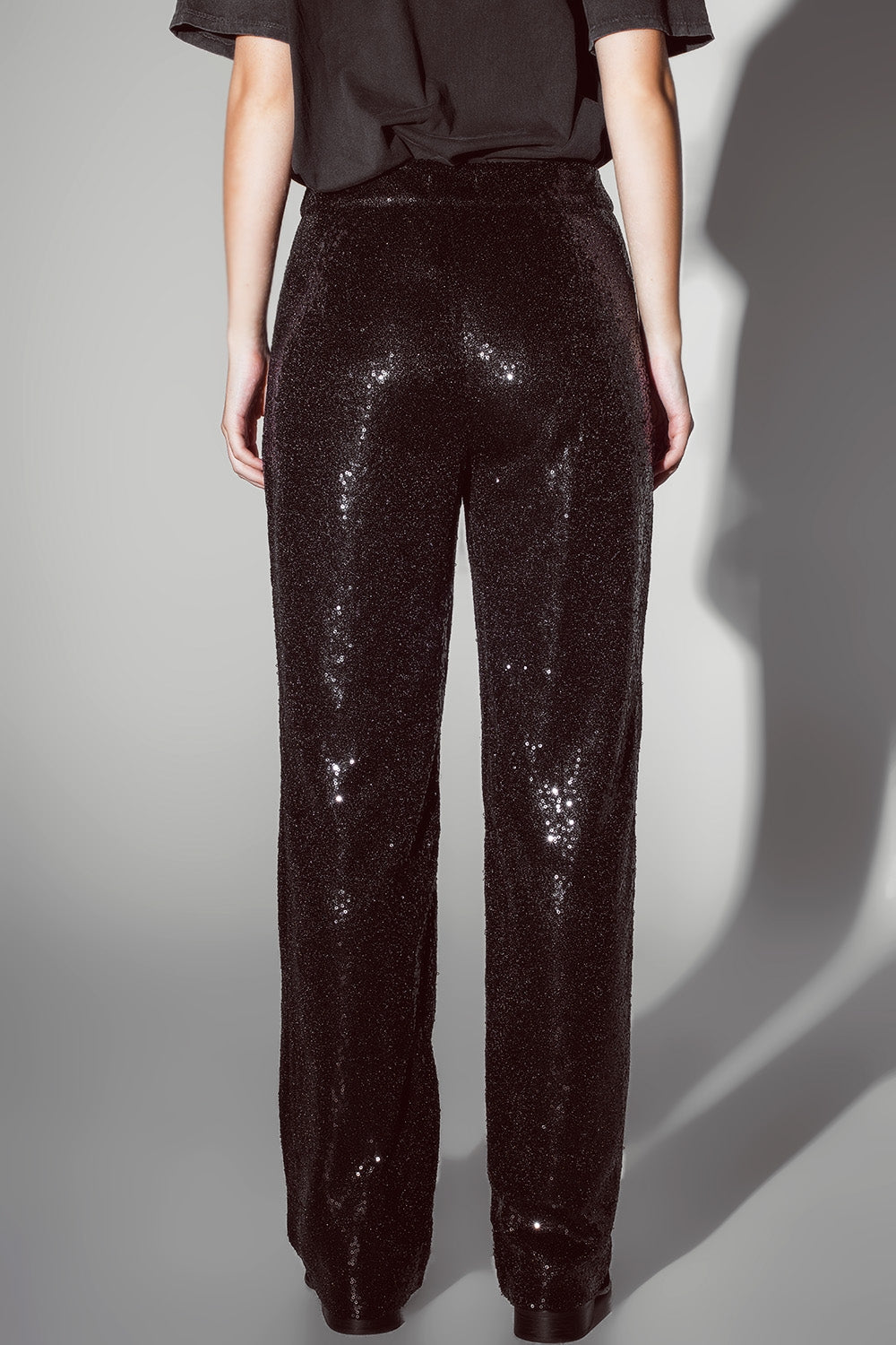 Straight Leg Sequin Pants in Black