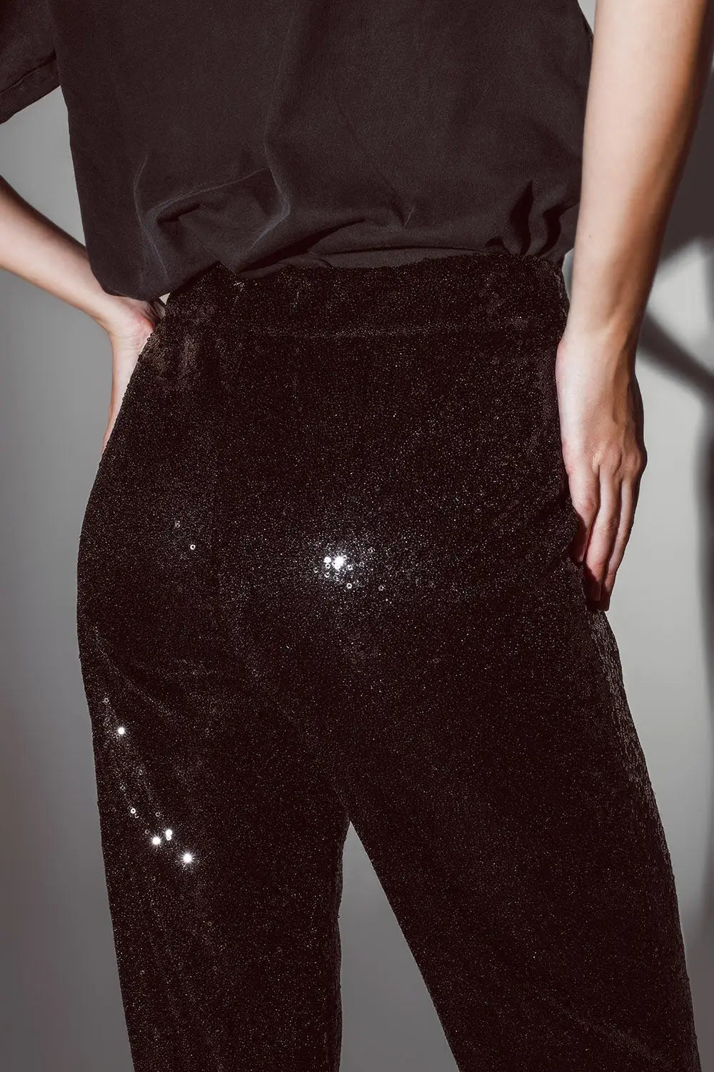 Straight Leg Sequin Pants in Black - Pants