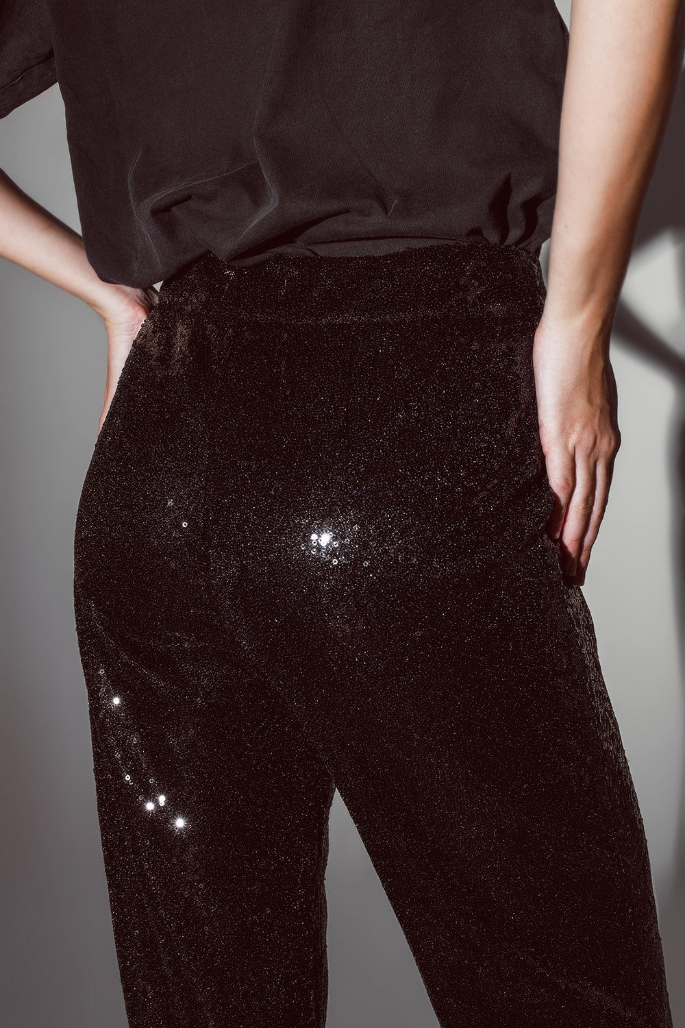 Straight Leg Sequin Pants in Black