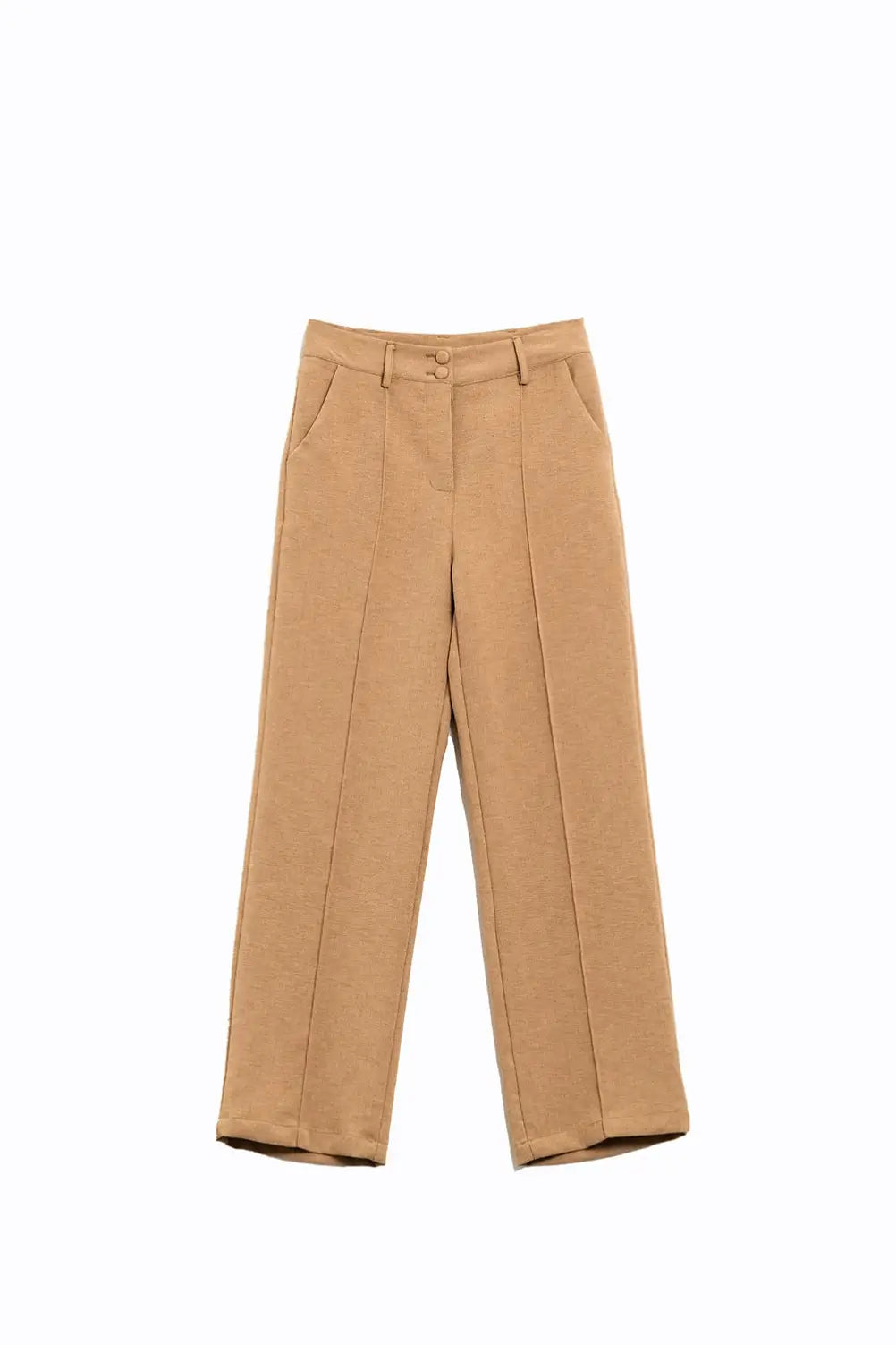 Q2 Straight Leg Tailored Pants In Camel