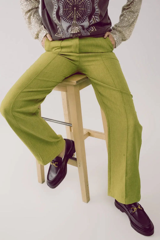 Straight leg tailored pants in green - Pants