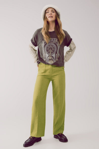 Straight leg tailored pants in green