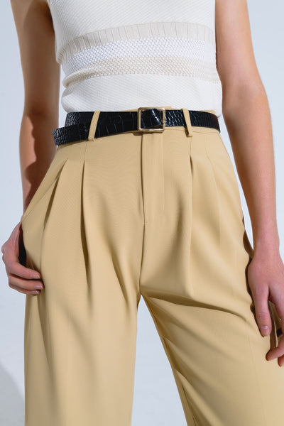 Straight Leg Trousers With Side Pockets and Darts in Beige