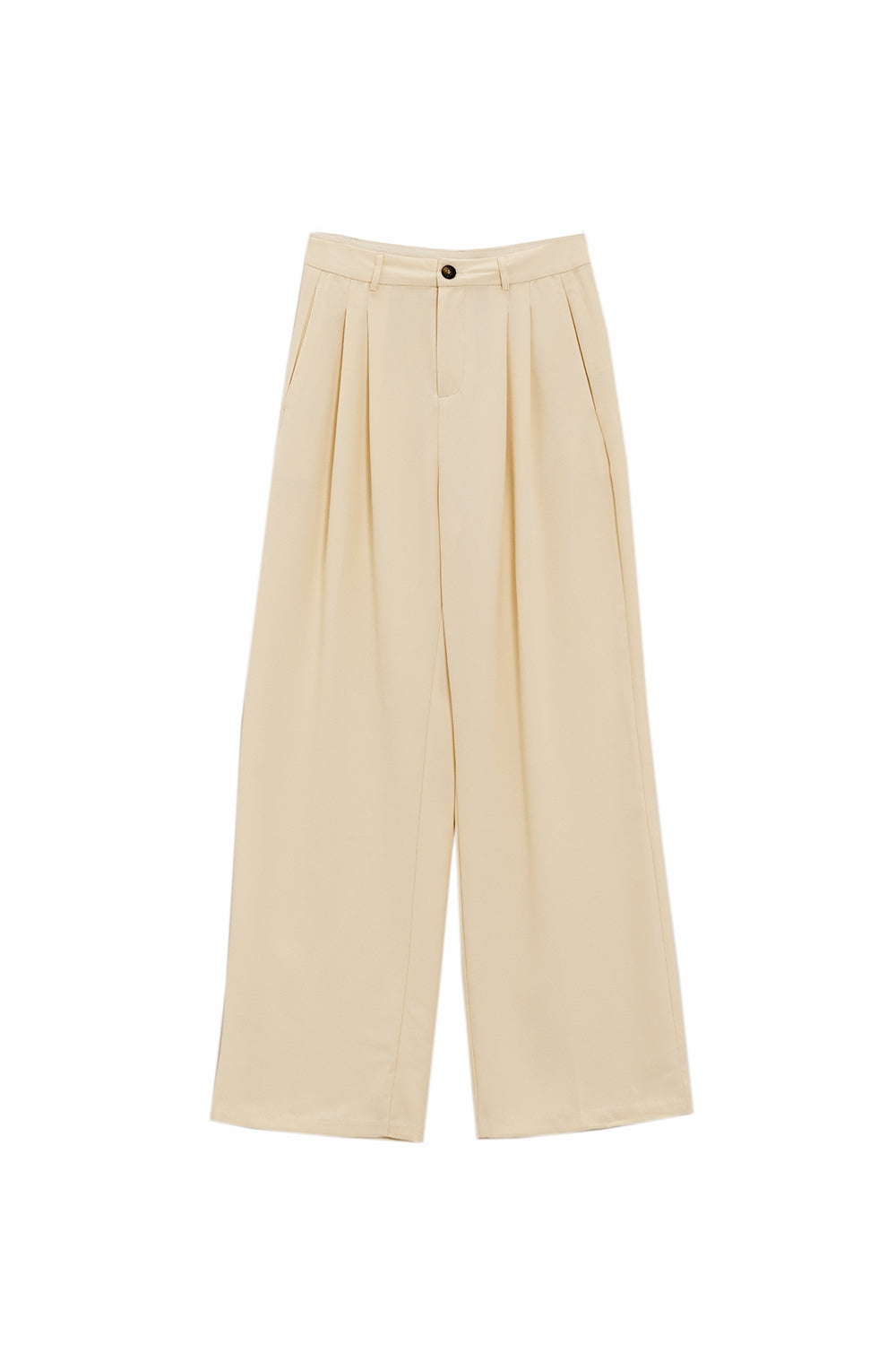 Straight Leg Trousers With Side Pockets and Darts in Cream