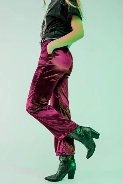 Straight leg velvet pants in purple - Pants