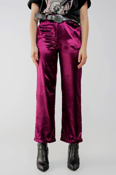 Straight leg velvet pants in purple - Pants