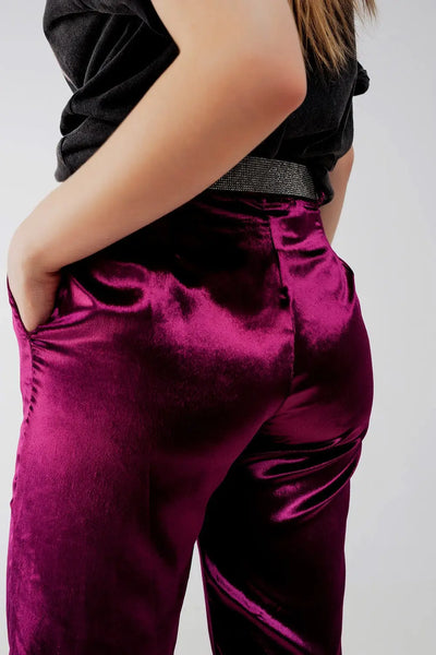 Straight leg velvet pants in purple - Pants