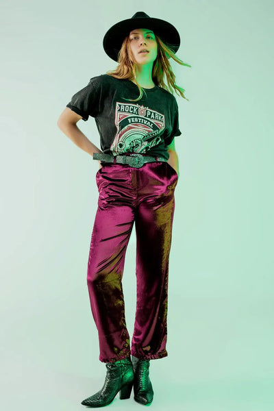 Straight leg velvet pants in purple - Pants