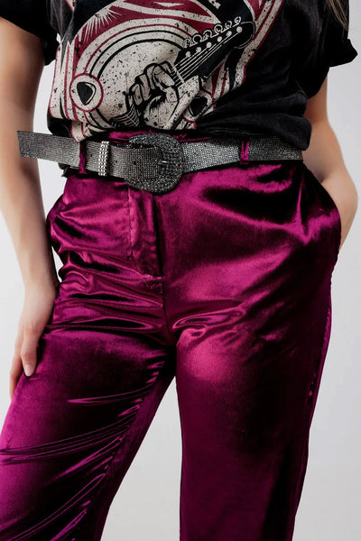 Straight leg velvet pants in purple - Pants