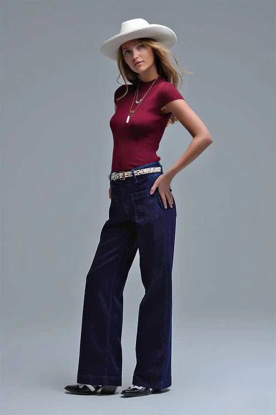 Straight Marine Jeans With Pocket Detail in Deep Blue - Jeans