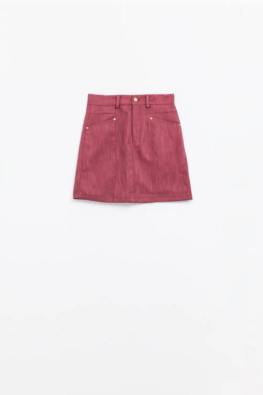 Straight mini skirt in burgundy with pockets - Skirts