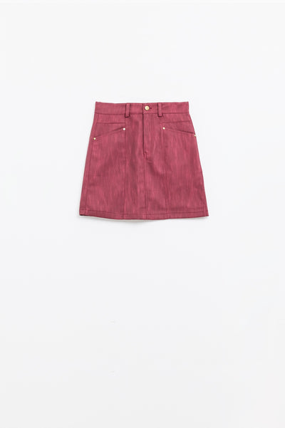 Straight mini skirt in burgundy with pockets