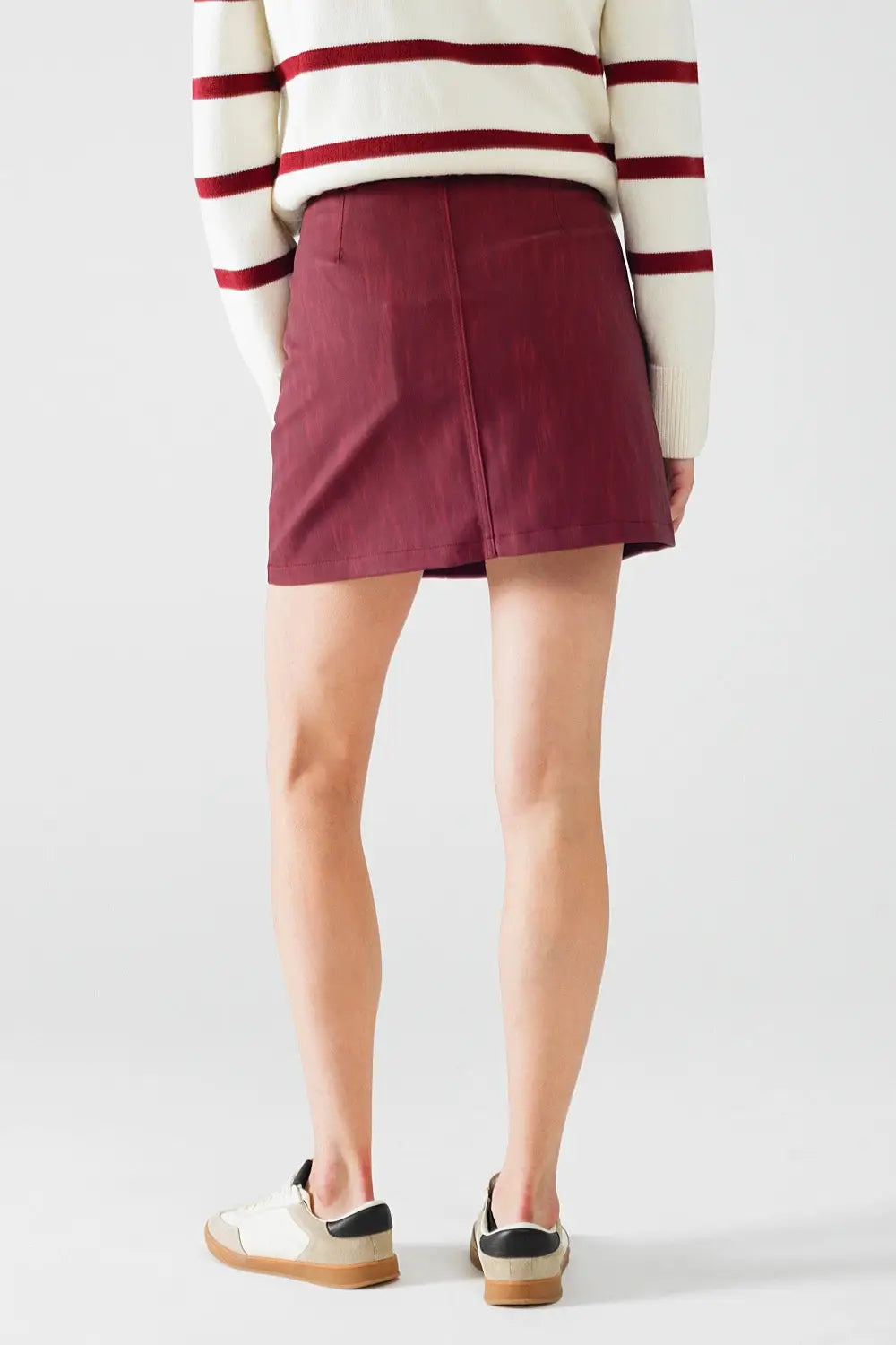 Straight mini skirt in burgundy with pockets - Skirts