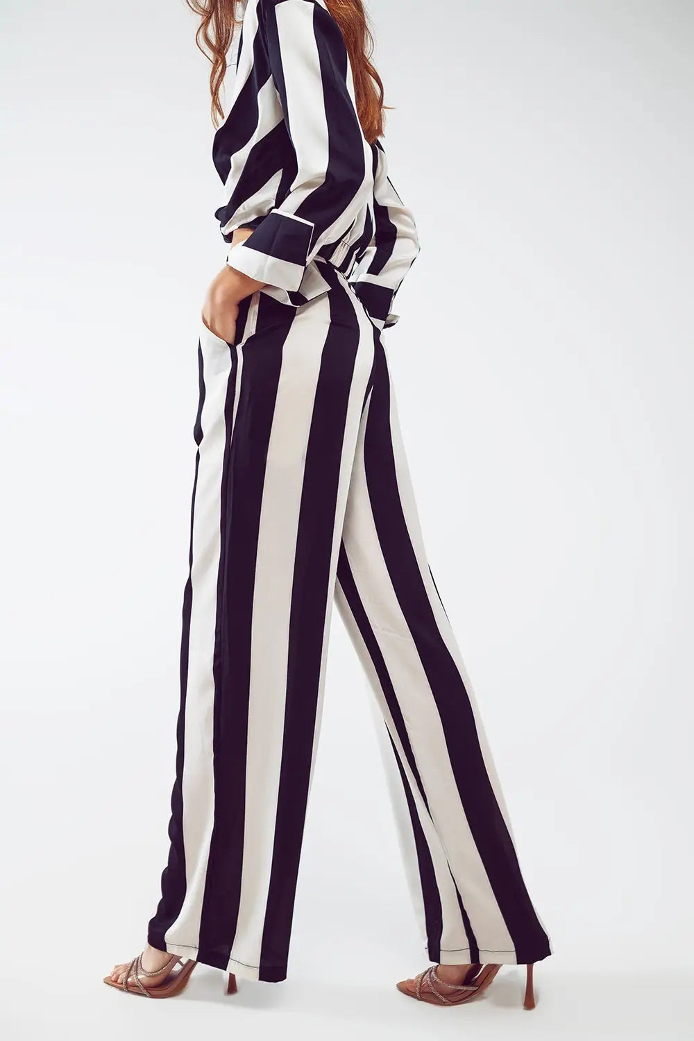 Straight Pants Stripe design and Relaxed fit in Black and White - Pants