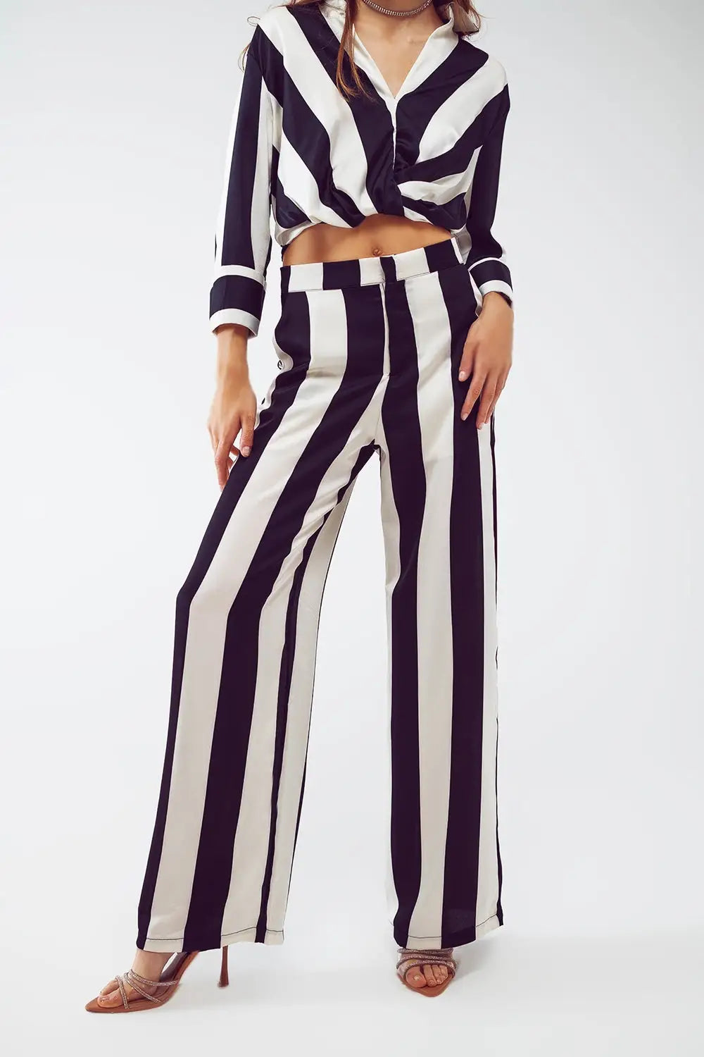 Straight Pants Stripe design and Relaxed fit in Black and White - Pants