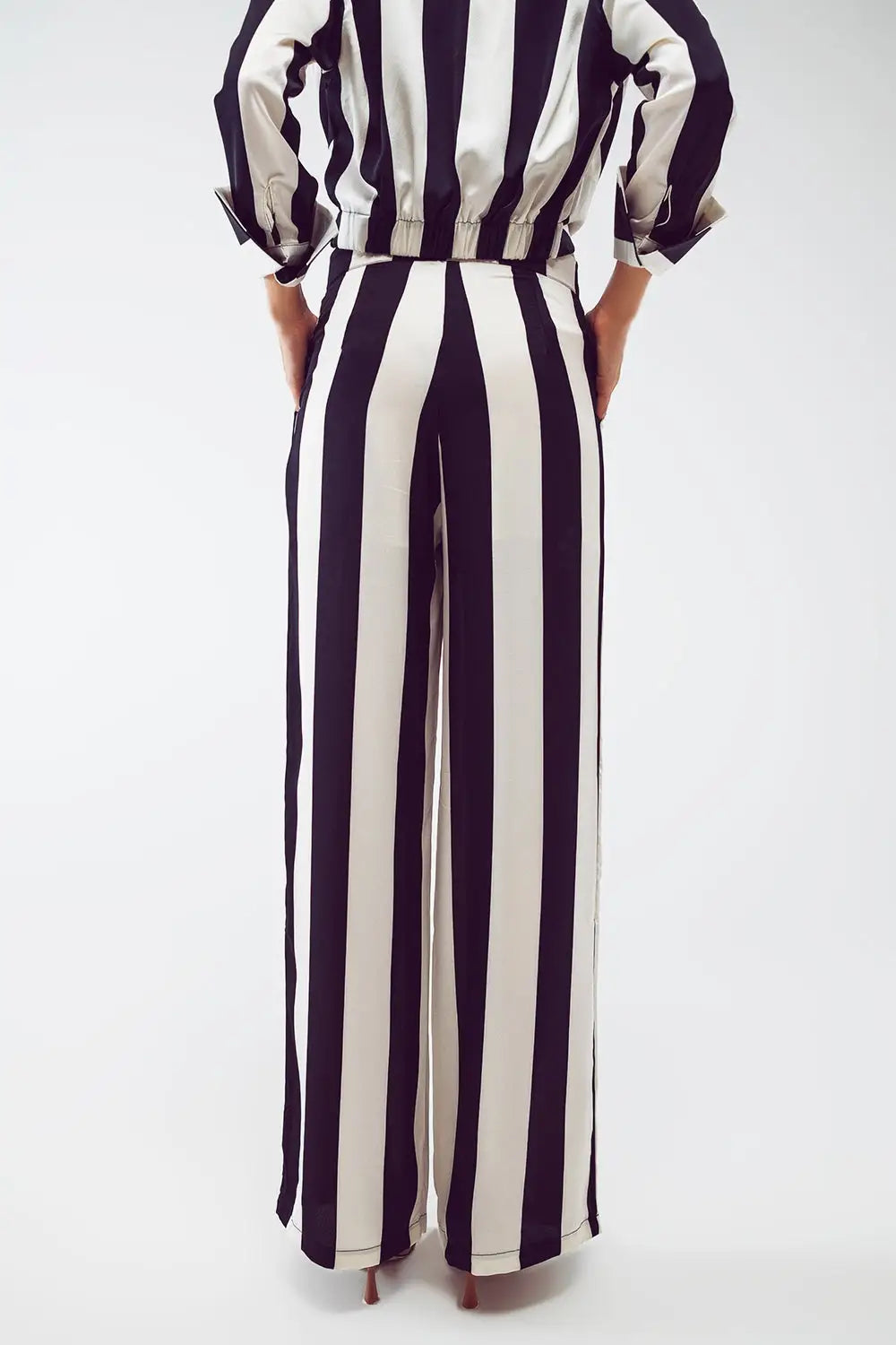 Straight Pants Stripe design and Relaxed fit in Black and White - Pants