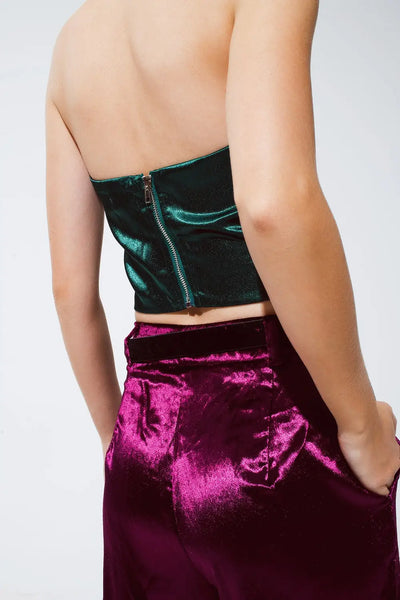 Strapless Corset Style Top In Emerald Green - Tops