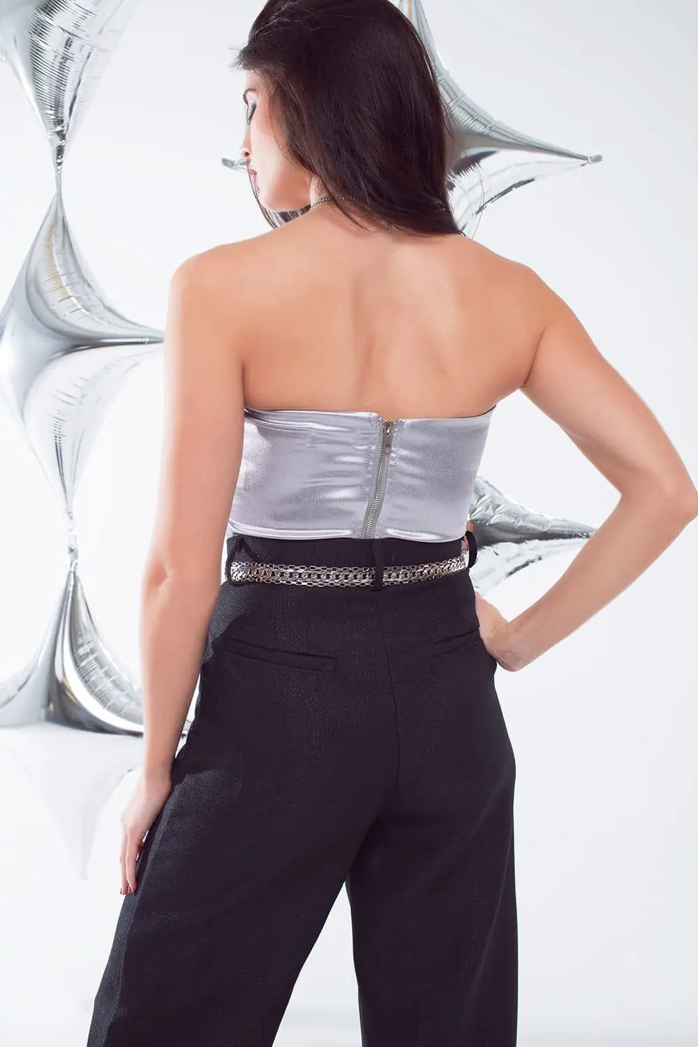 Strapless Corset Style Top In Silver - Tops