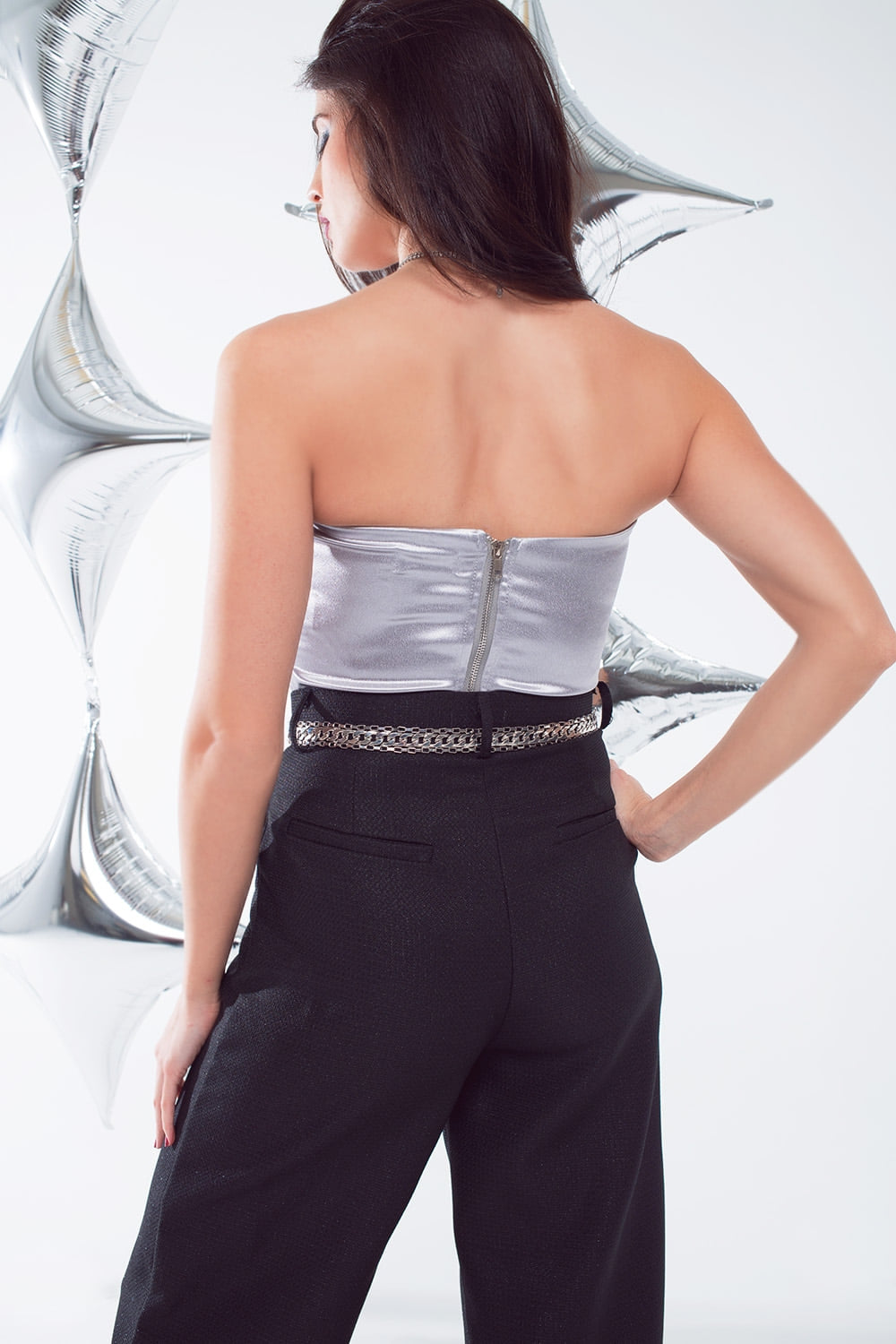 Strapless Corset Style Top In  Silver