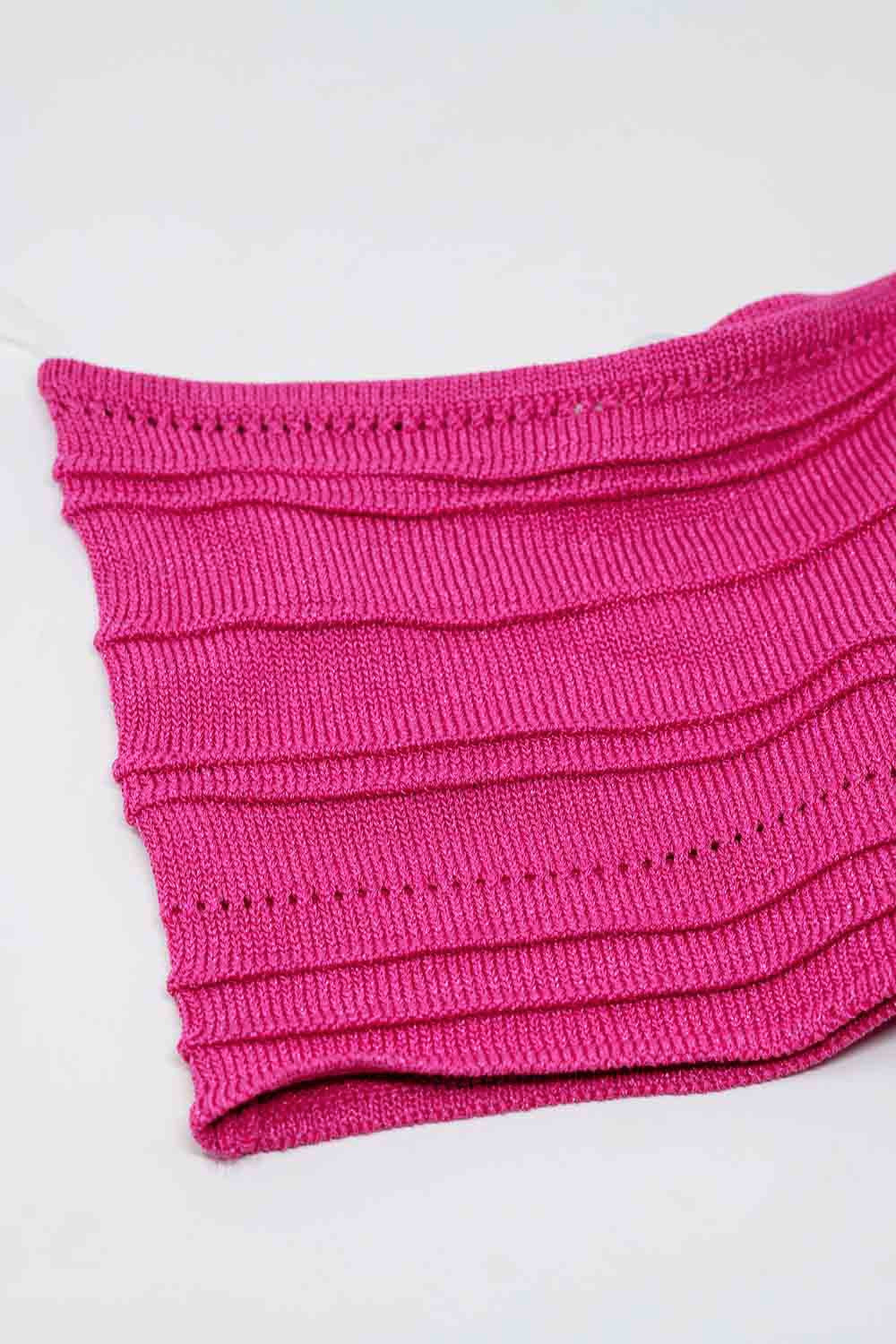 Strapless Knitted bodycon Top In Fuchsia