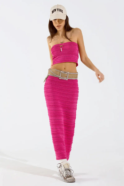 Strapless Knitted bodycon Top In Fuchsia - One Size / Fuchsia - Tops