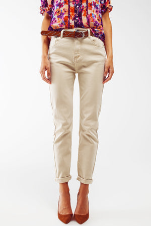 Q2 Stretch Cotton skinny jeans in beige