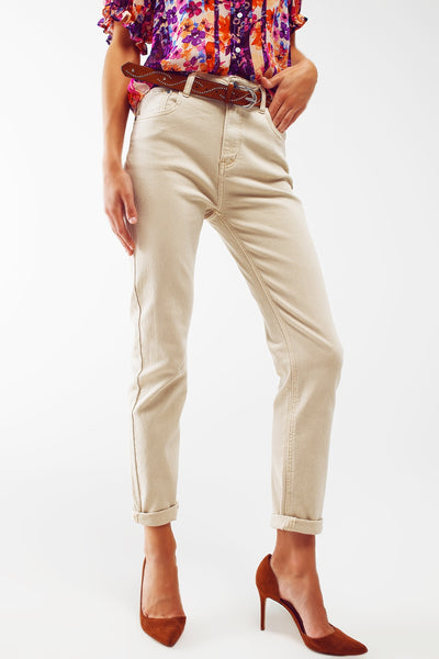 Stretch Cotton skinny jeans in beige