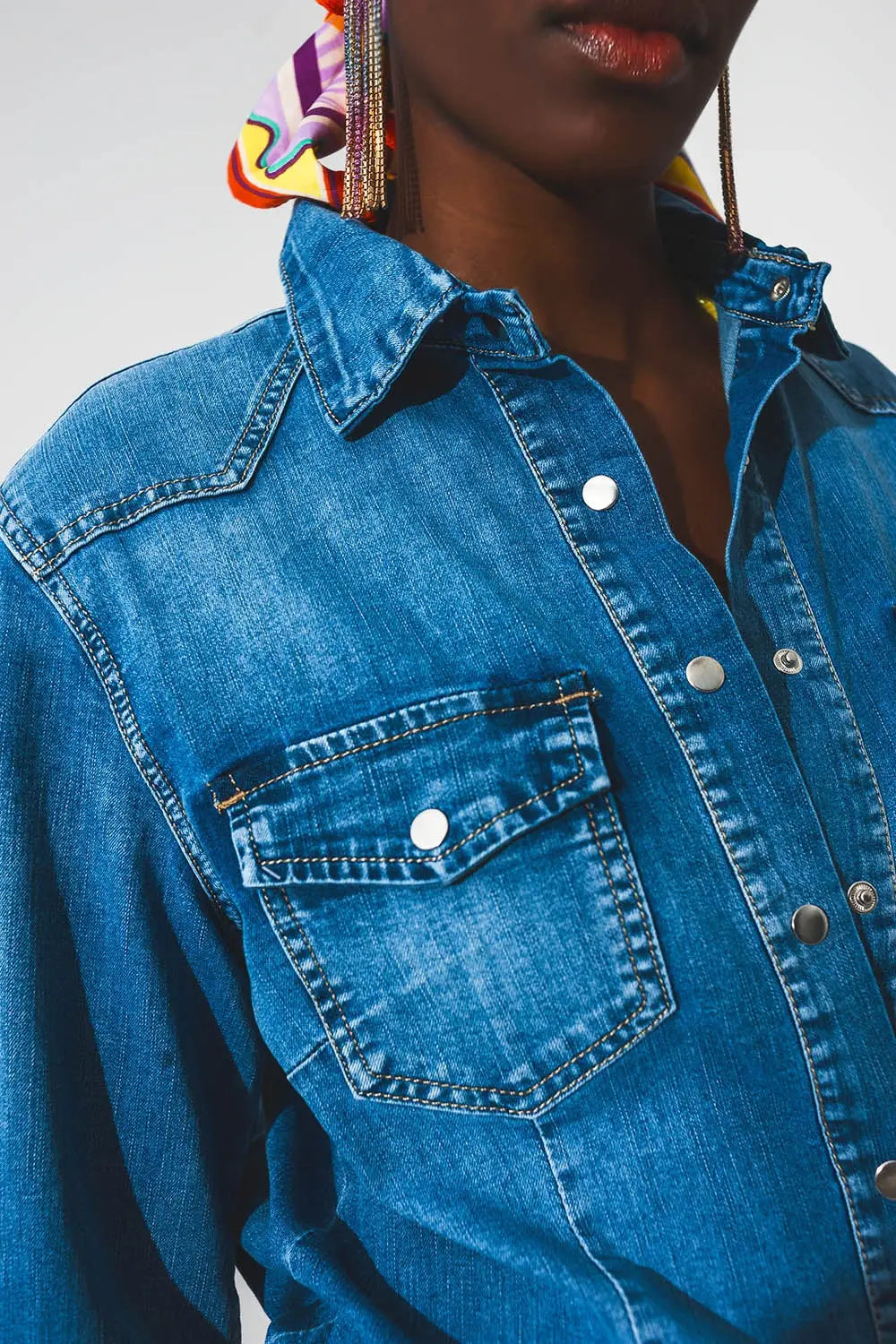 Stretch denim shirt in mid blue - Shirts